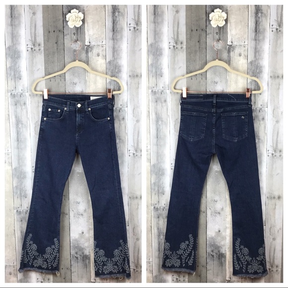 Rag & Bone Indigo Embroidery 10” Crop Flare Sz 25 - Picture 2 of 8
